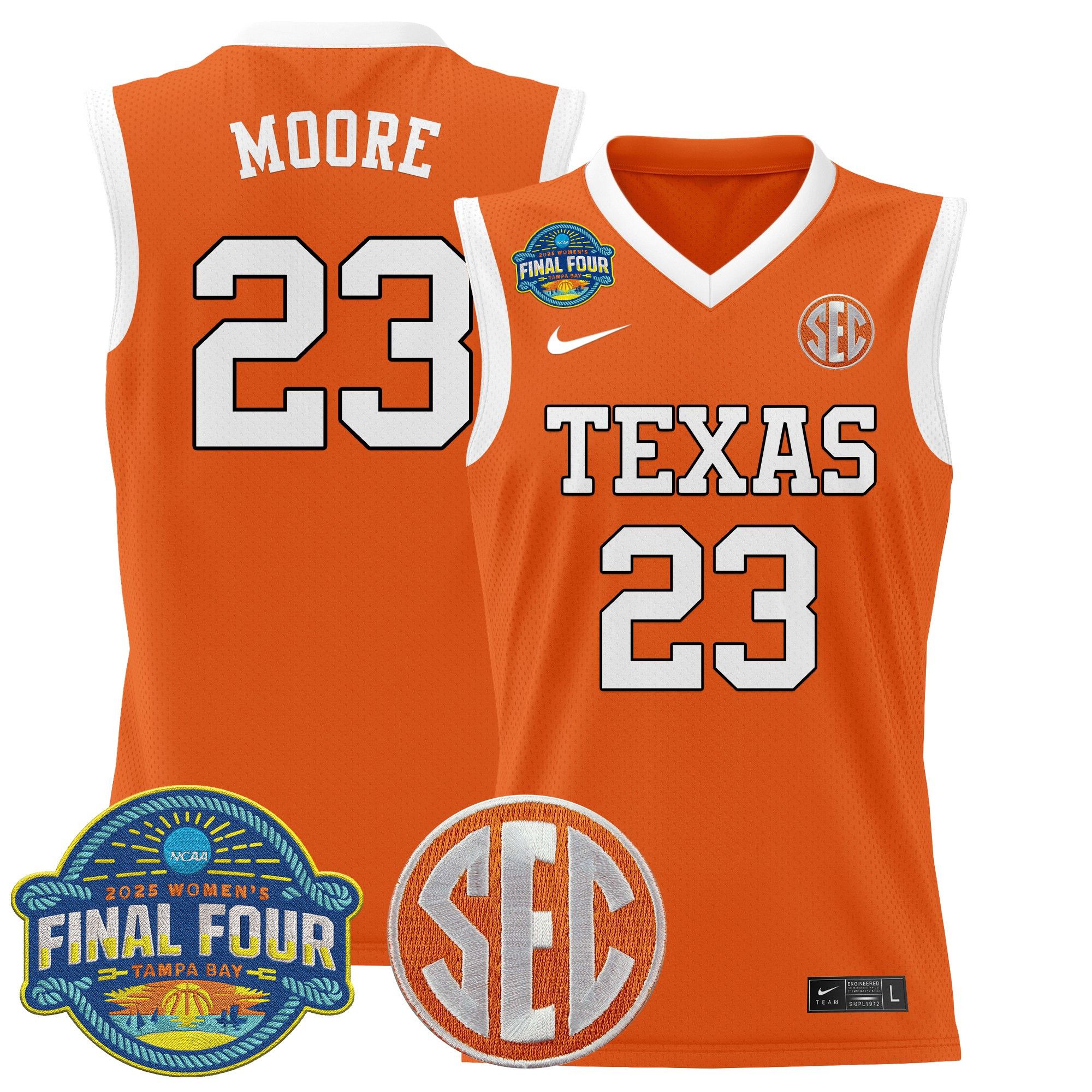 Men Texas Longhorns #23 Moore Orange Nike 2025 Final Four Patch Lightweight Basketball NCAA Jersey->ncaa teams->NCAA Jersey